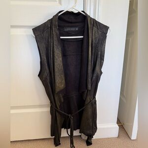 Zara Woman metallic faux leather vest with tie